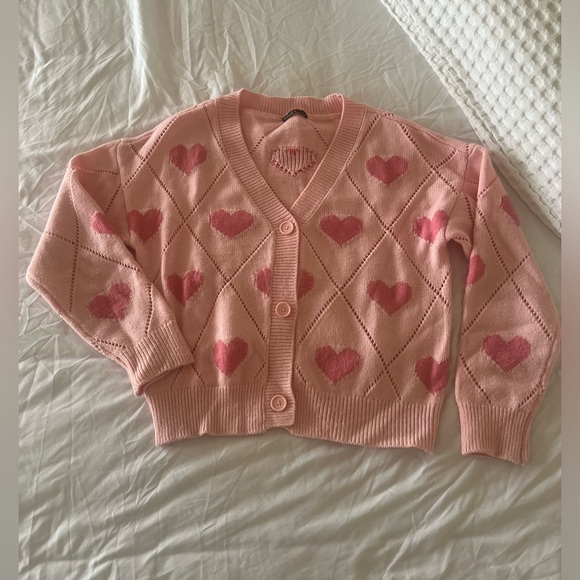Pink Red Heart Cardigan Button Down Sweater Womens M perfect for Valentine’s Day - Picture 2 of 5